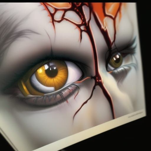 Biomechanical Red-Haired Witch with Purple Eyes