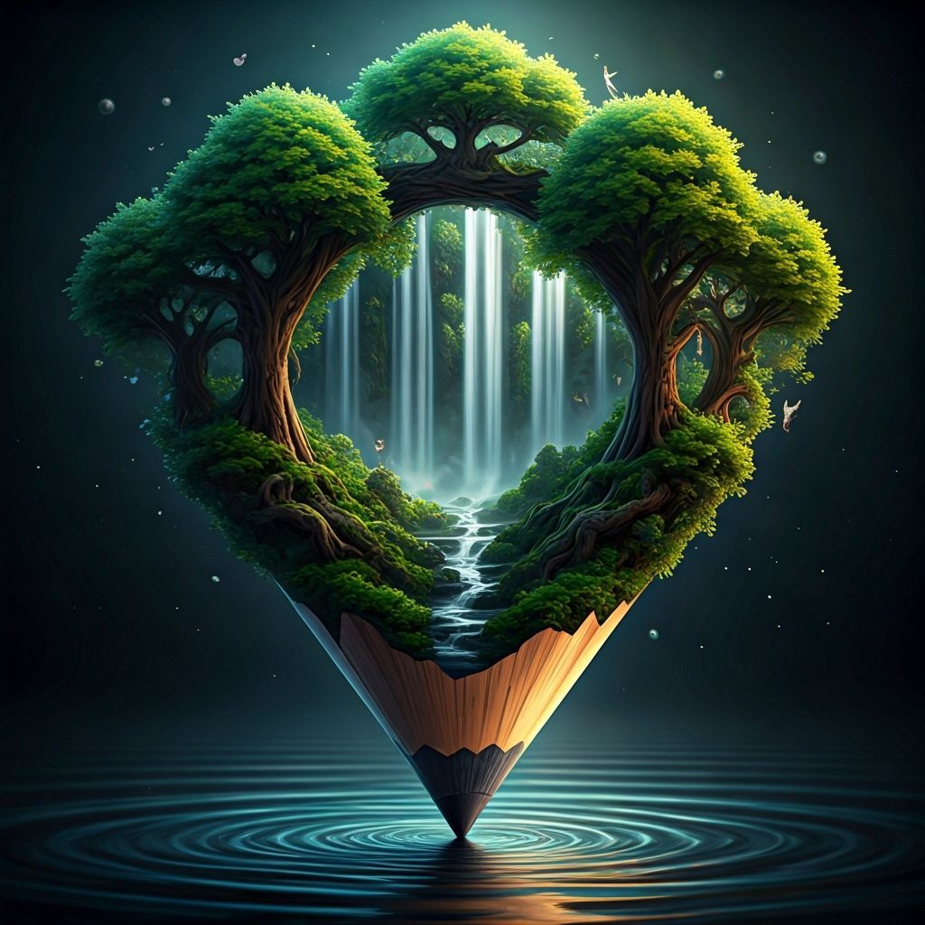 Magical Pencil With Iridescent Fantastical Nature Scene