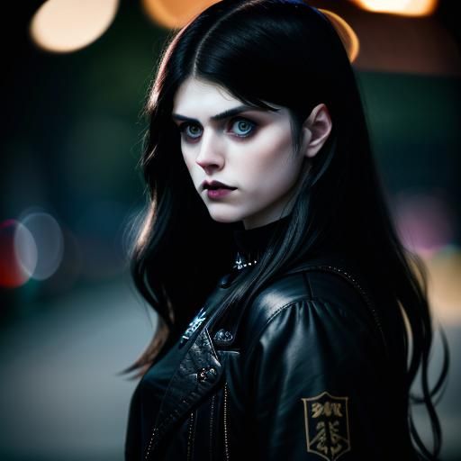 Dark Goth Woman with Long Hair Portrait