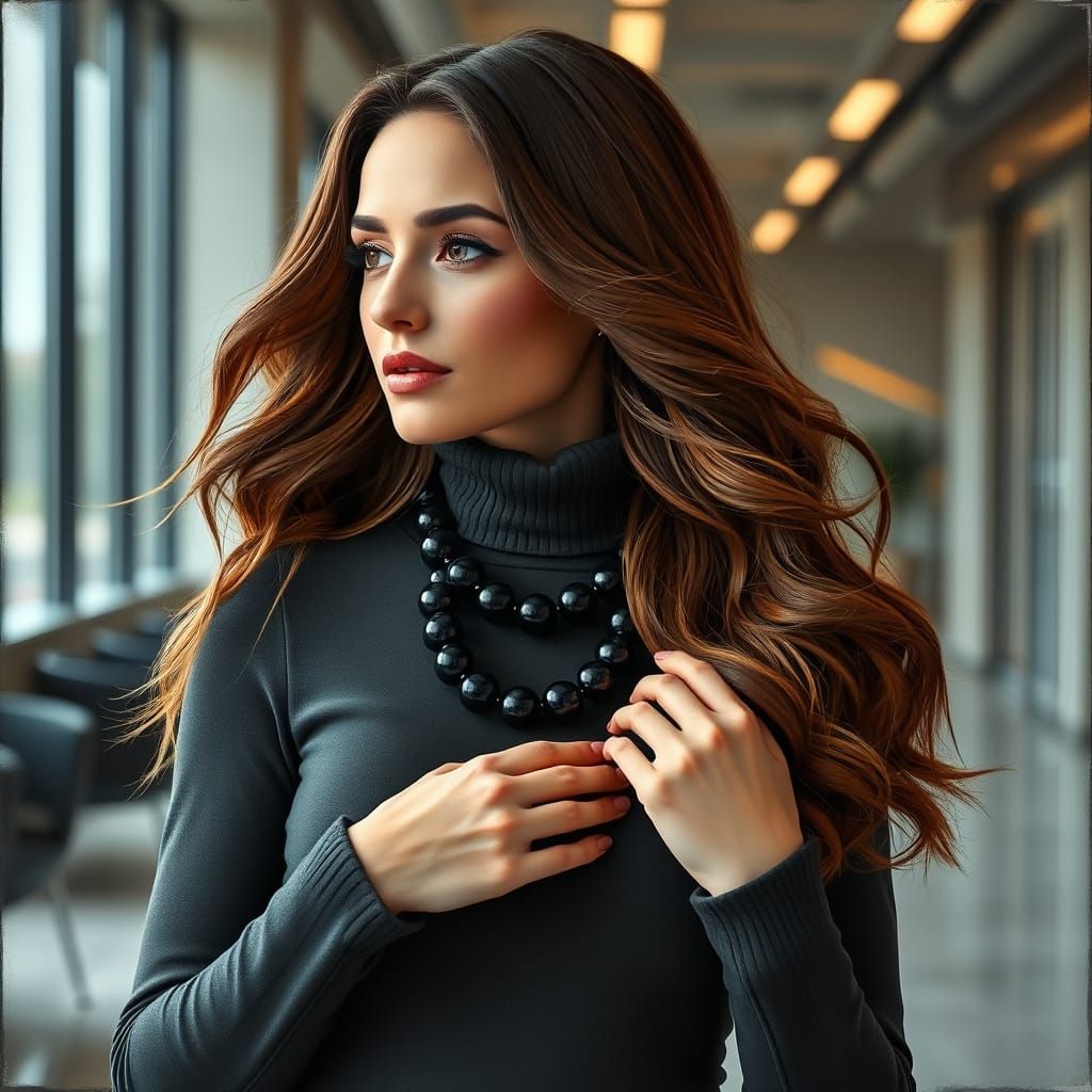 Elegant Woman in Turtleneck, Art Nouveau Style