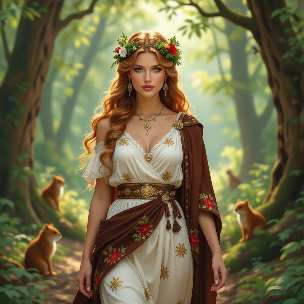 Etruscan Goddess Cel in Ancient Forest