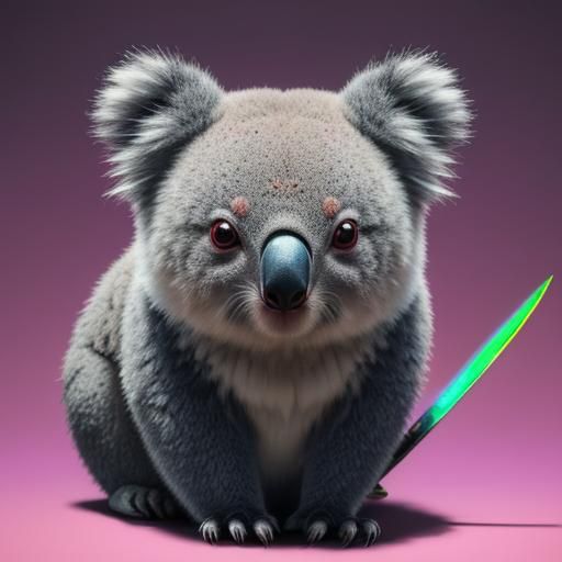 Koala Warrior with Sword in Impressionist Oil Painting