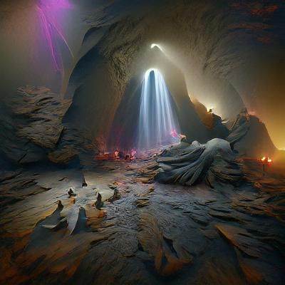 Angelic Cave in Misty Darkness: 8K 3D Render
