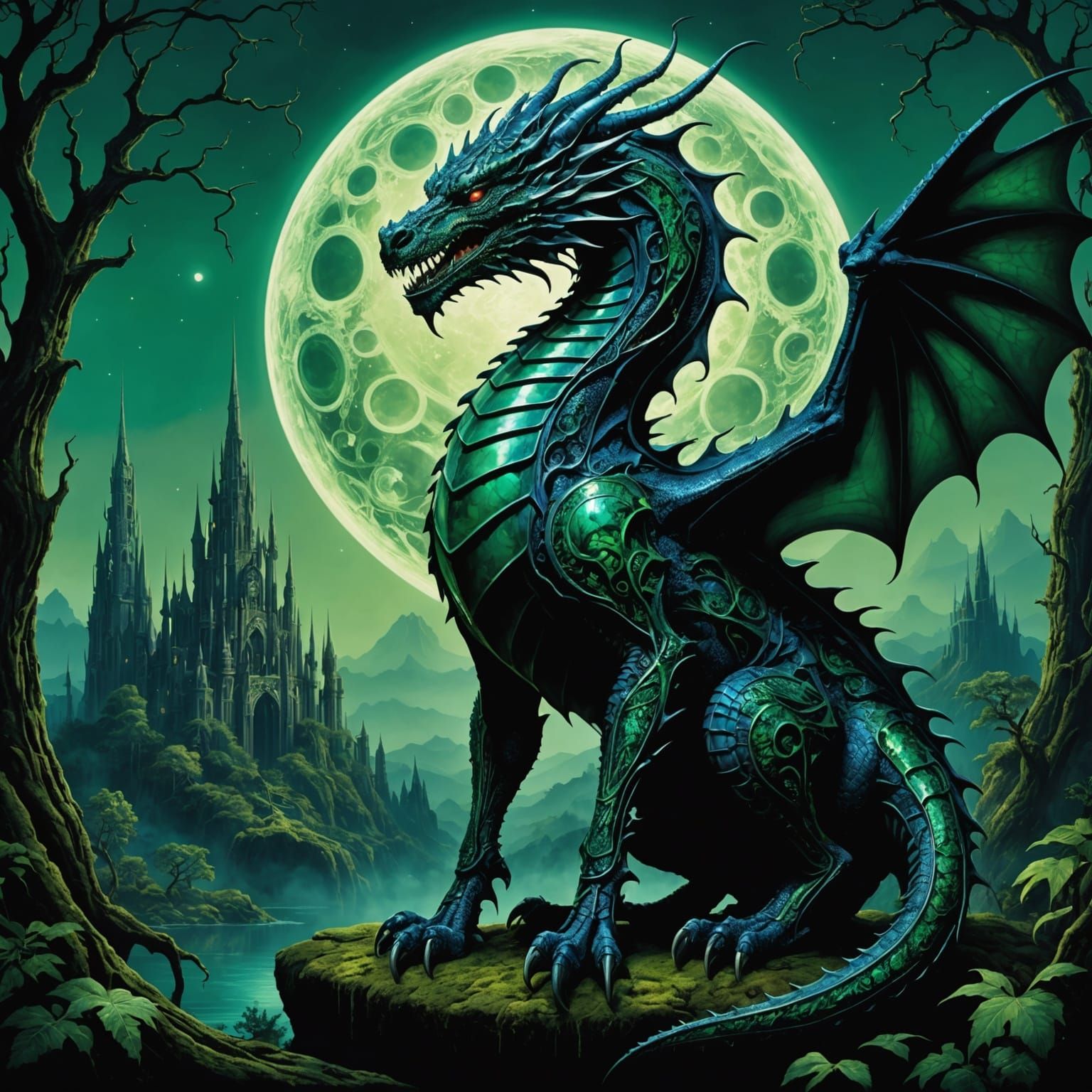 Mystical Dragon Realm in Surreal Biomechanical Style