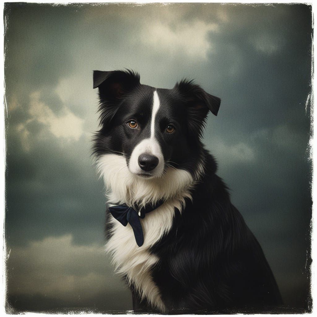 Dapper Border Collie in the Grand Tradition of Romantic Land...