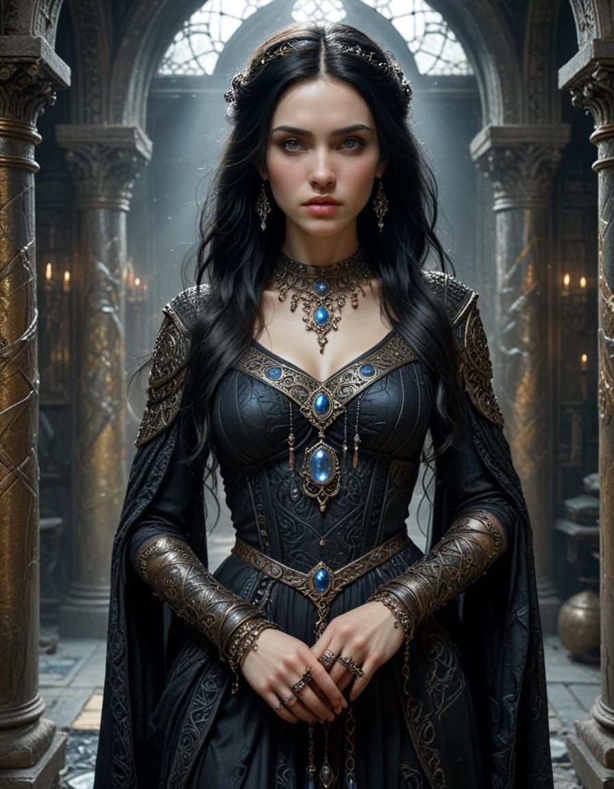 Gothic Woman in Crystal Chamber, Pre-Raphaelite Style