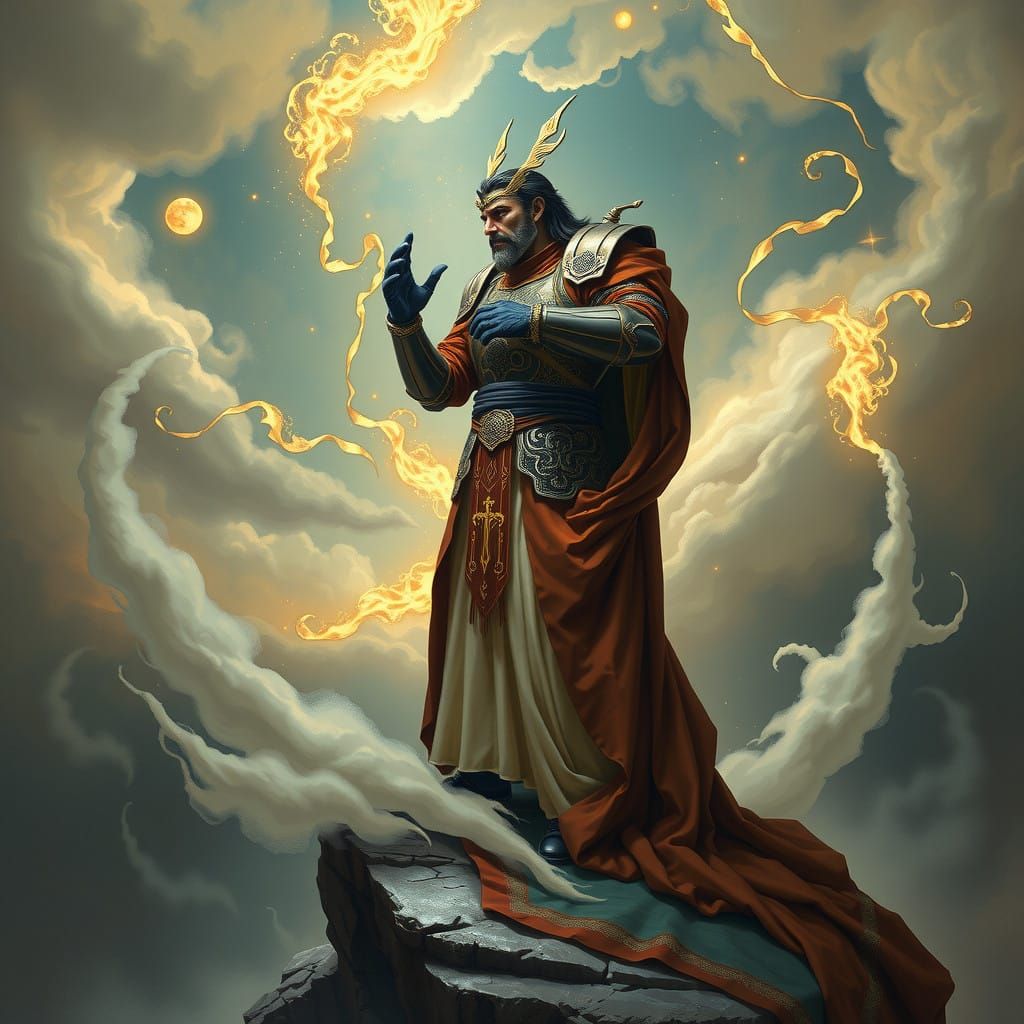 Regal Figure Surveys Turbulent World with Wisdom and Balance