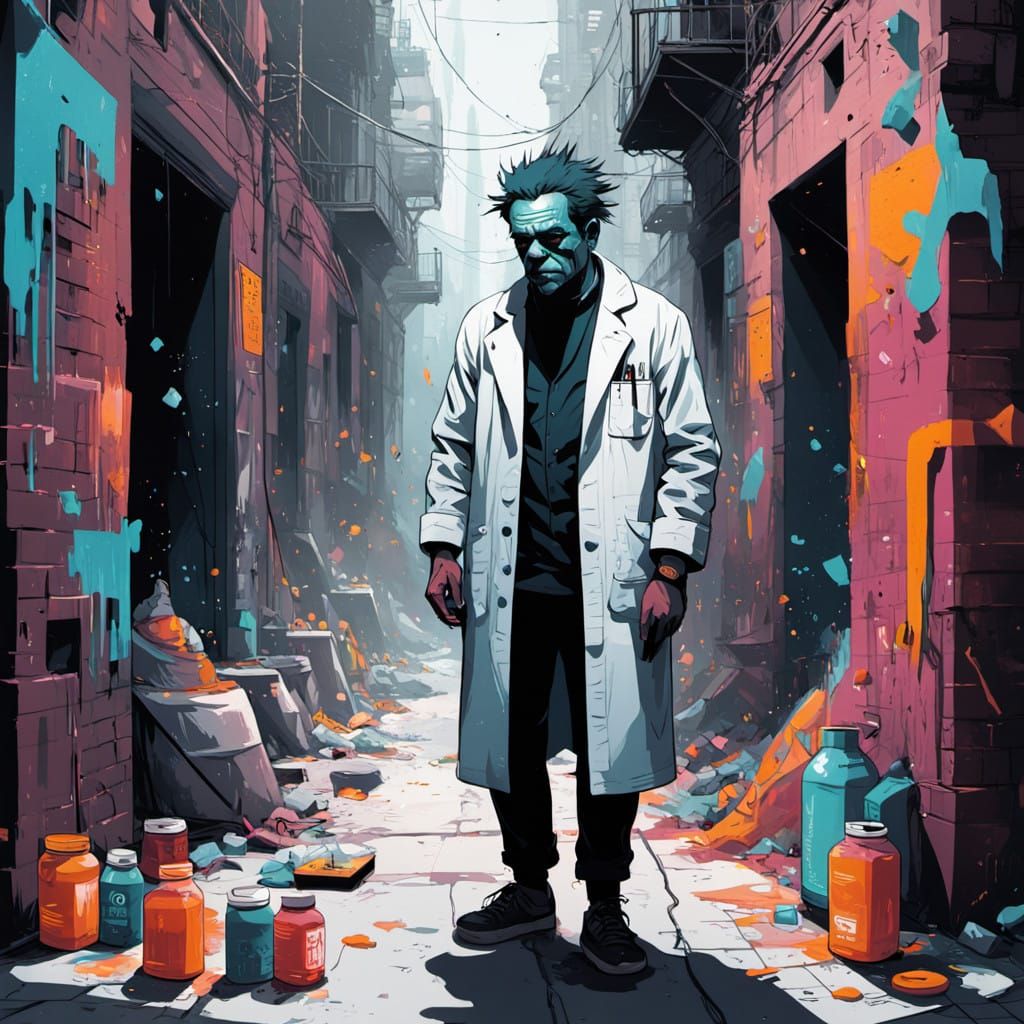 Baby Frankenstein in a Street Art Alleyway