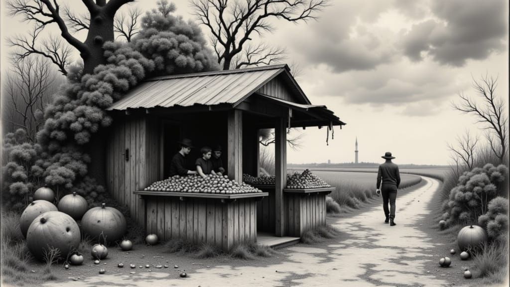 Surreal Crossroads: A 1930s Fruit Stand