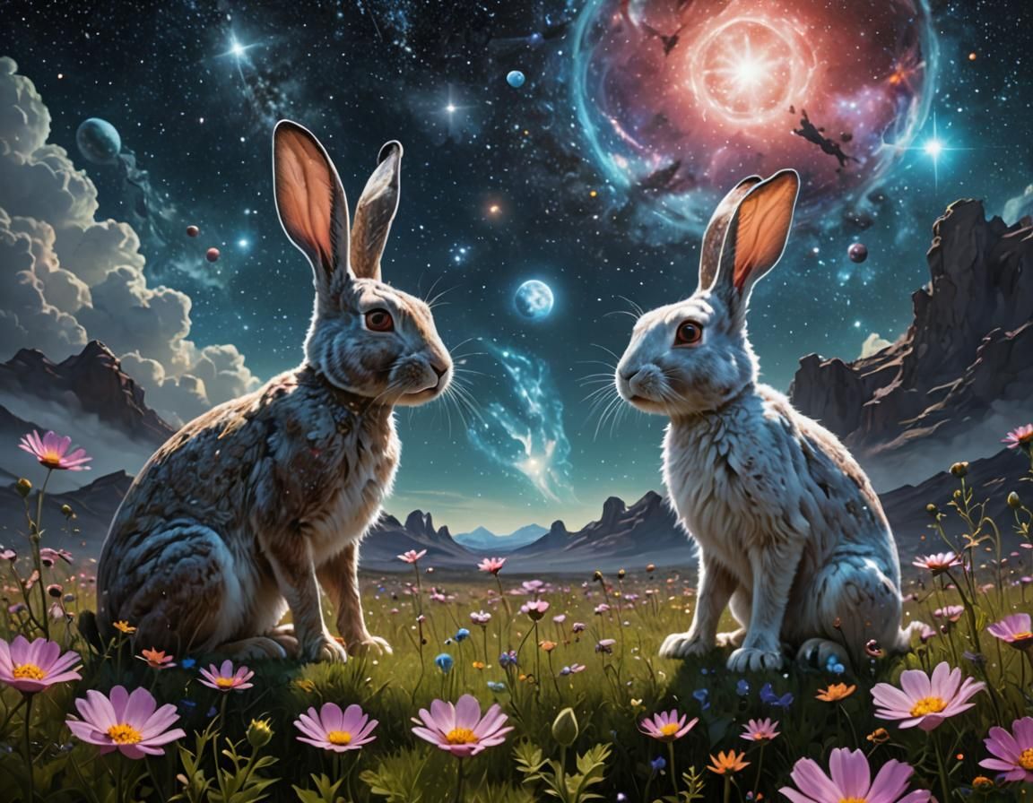 Rabbit Meets Alien in Vast Cosmic Space