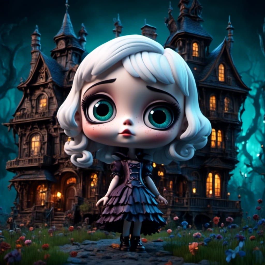 Scared Chibi Vampire in Haunted 3D House