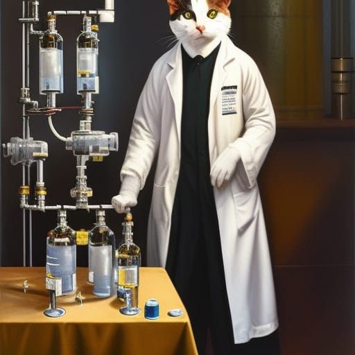 Evil Cat Mad Scientist Portrait in Laboratory