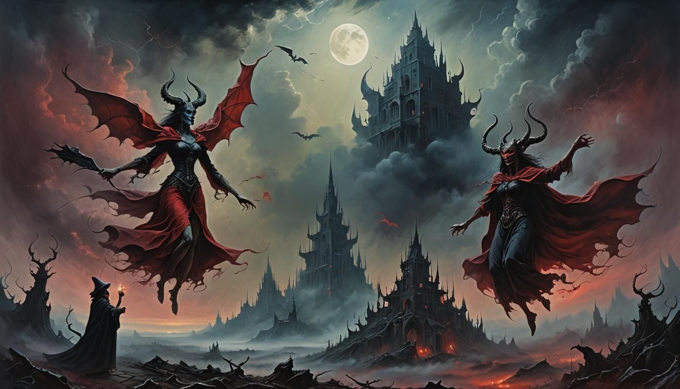 Witch and Demon Dance in Dark Fantasy Style