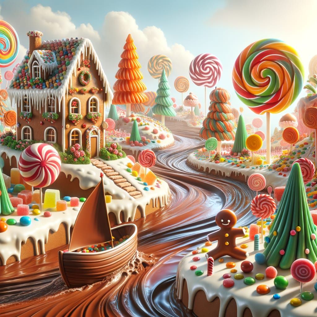 Whimsical Candy Land with Chocolate River