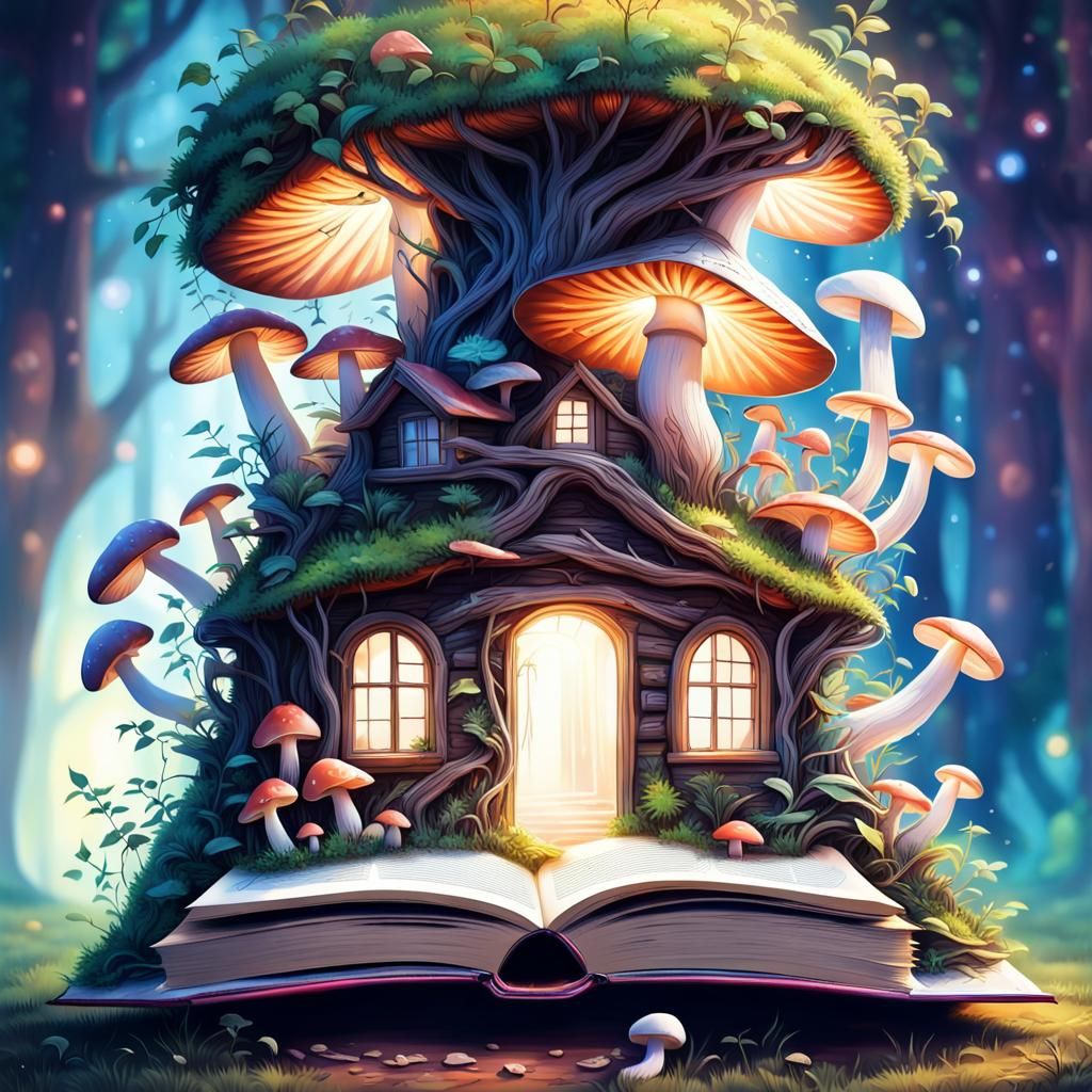 Enchanted Book House in Mystical Woods