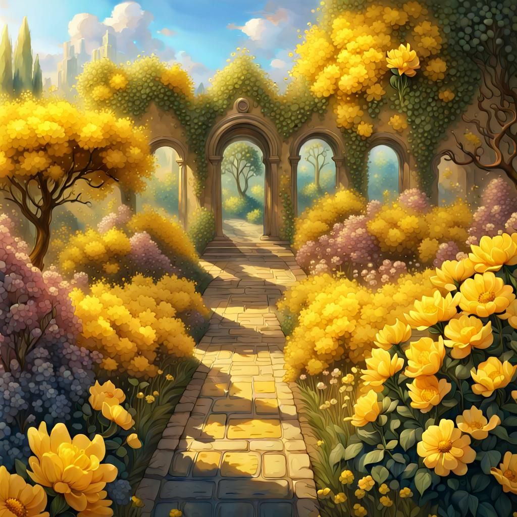 Enchanting Garden Bursting with Yellow Flowers