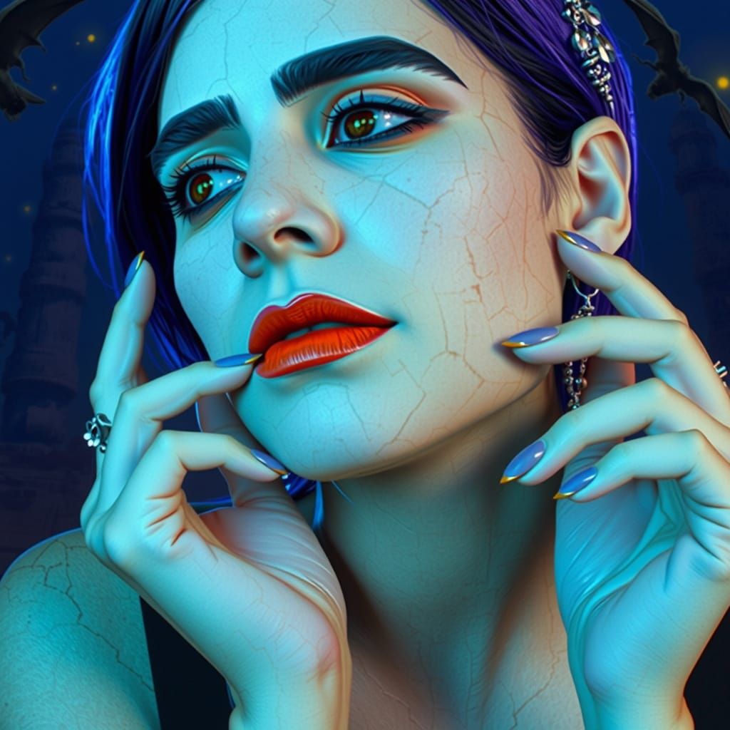 Goth Goddess Model in Surreal Nightmare Cafe