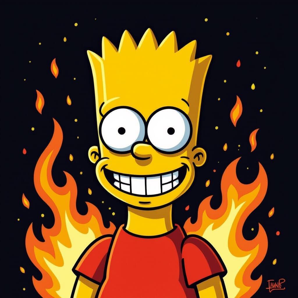 Bart Simpson in Graffiti Style with Yellow Flame