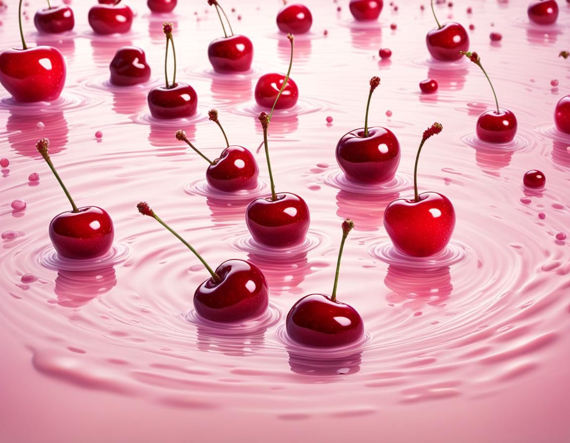Cherries in Creamy Dreamscape: Surreal Fantasy Art