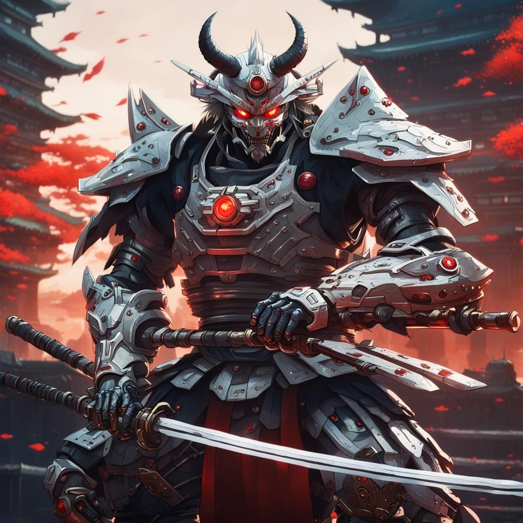 Futuristic Mechanical Demon Samurai in Anime Style