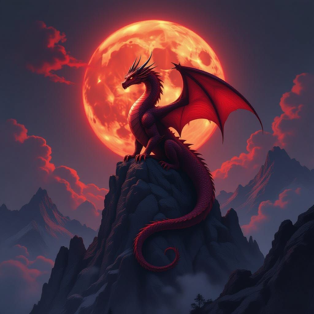 Scarlet Dragon Under Blood Moon