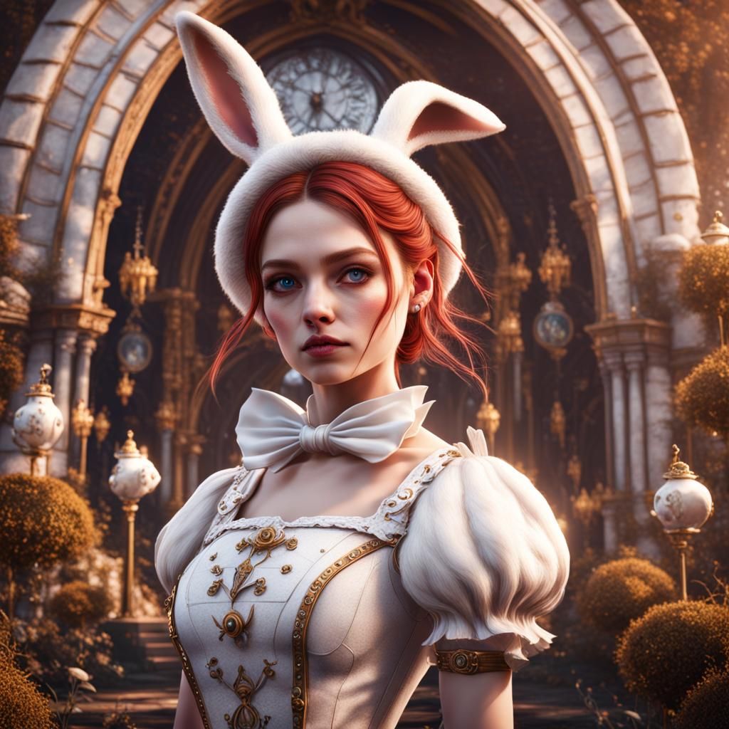 Wonderland White Rabbit Girl: Detailed Matte Painting