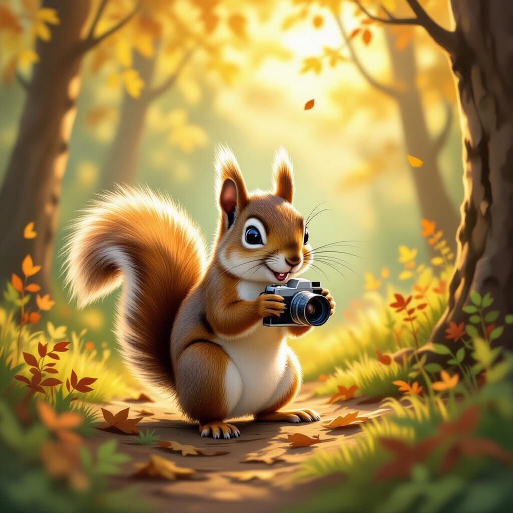 Squirrel Mischief: Camera Caper in Enchanted Forest