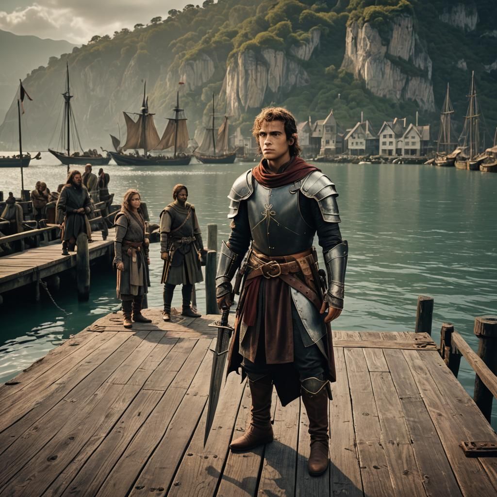 Adventurers on a Pier: Cinematic Film Still