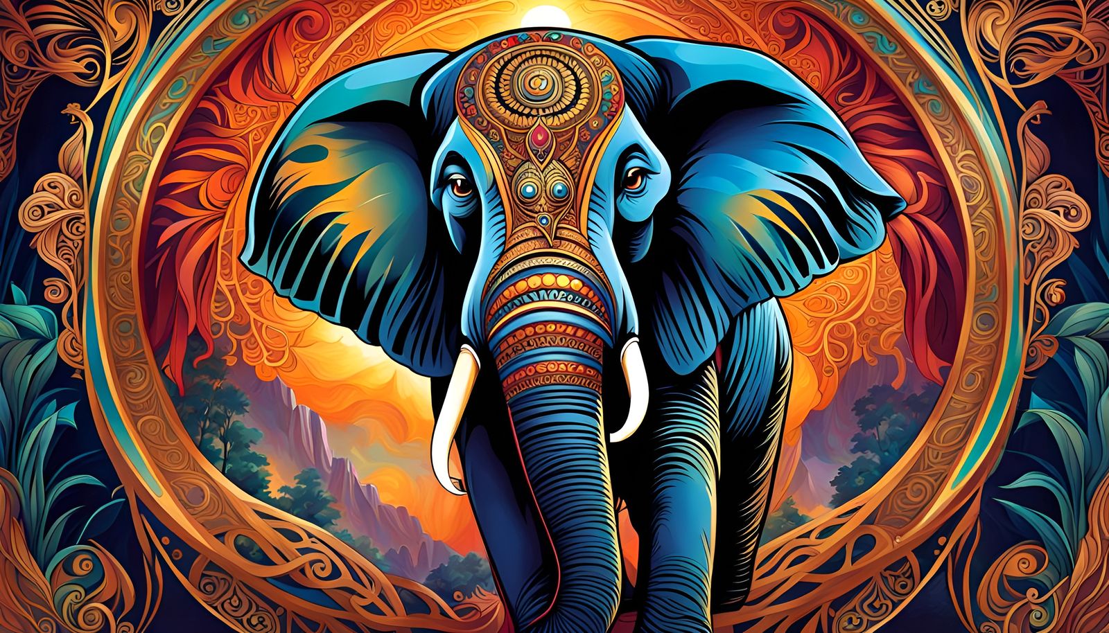 Radiant Art Nouveau Elephant in Indian Style