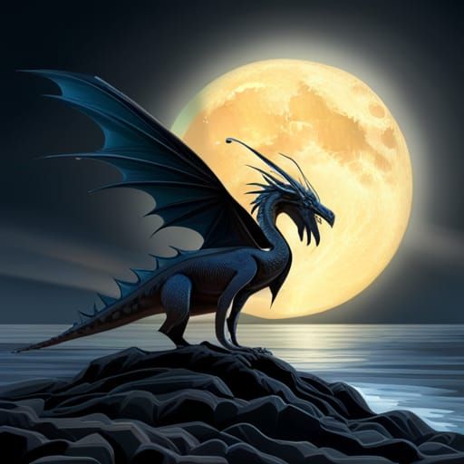 Dark Dragon on Rocky Beach Digital Art