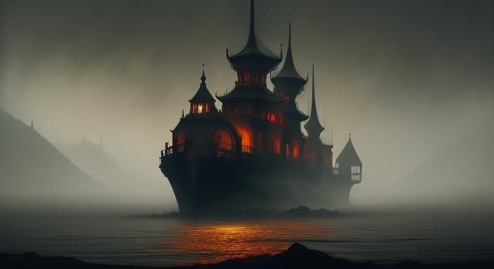 Ethereal Vampire Queen on a Gothic Steamboat