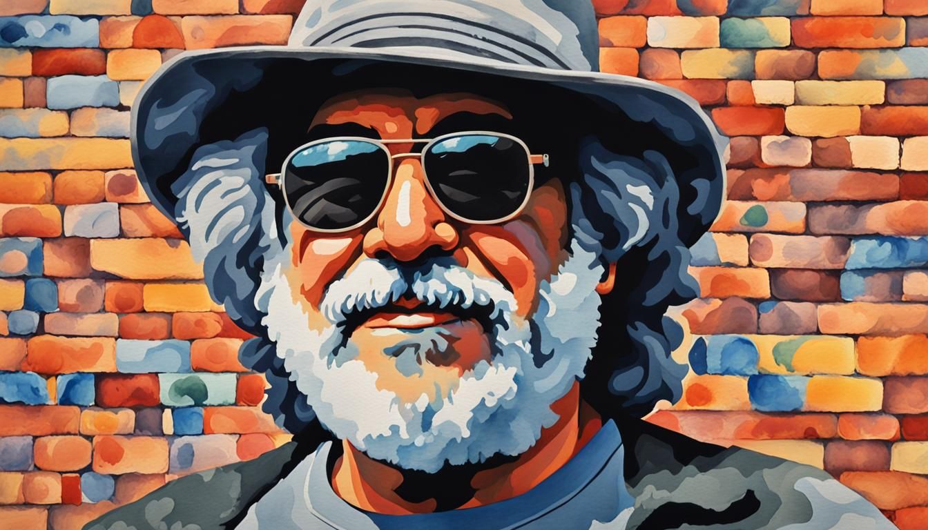 Jerry Garcia Portrait with Psychedelic Mural, Pop Art