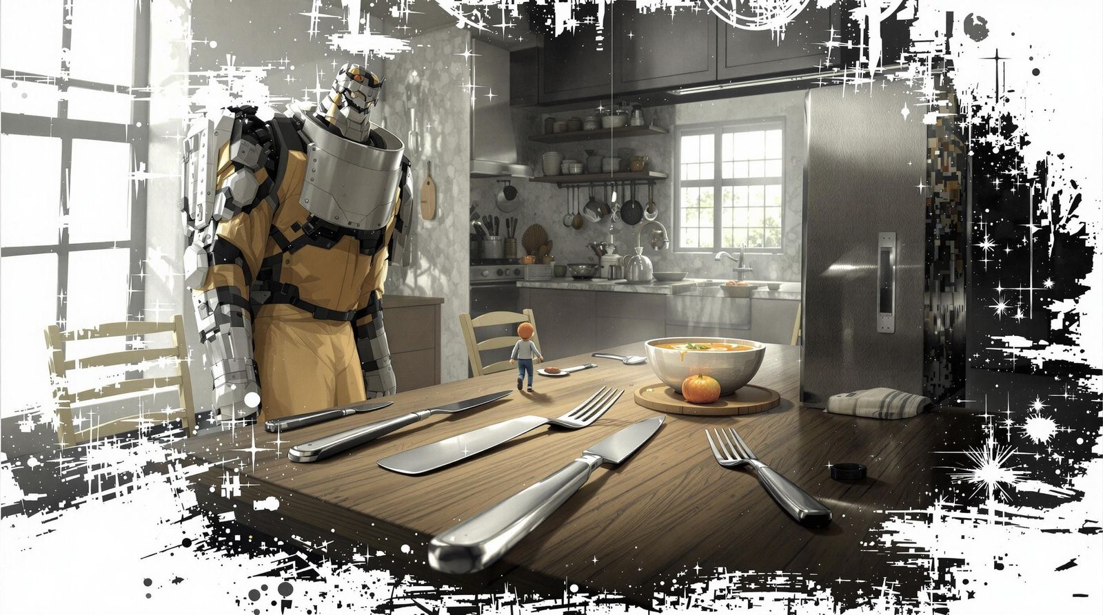 Miniature Figure in a Gigantic Kitchen Scene