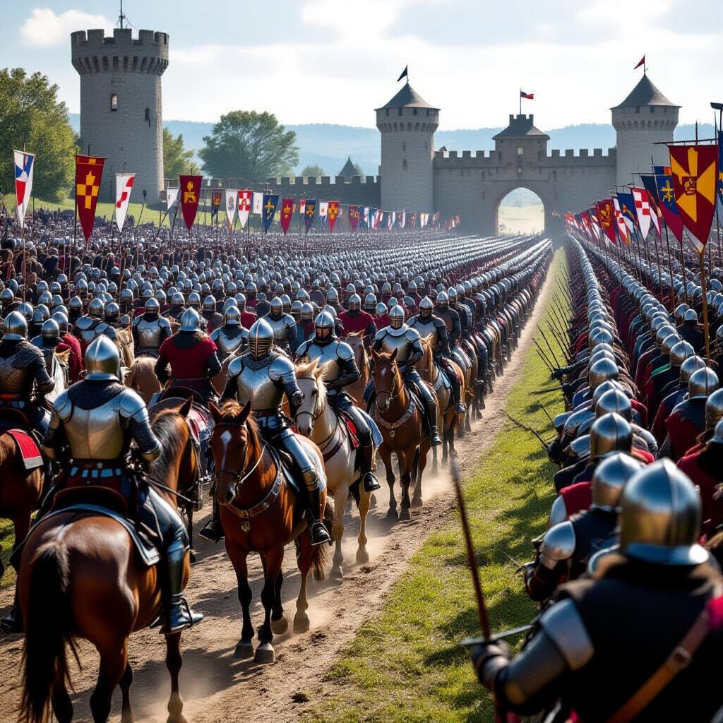 Medieval Battle Scene with Knights and Archers