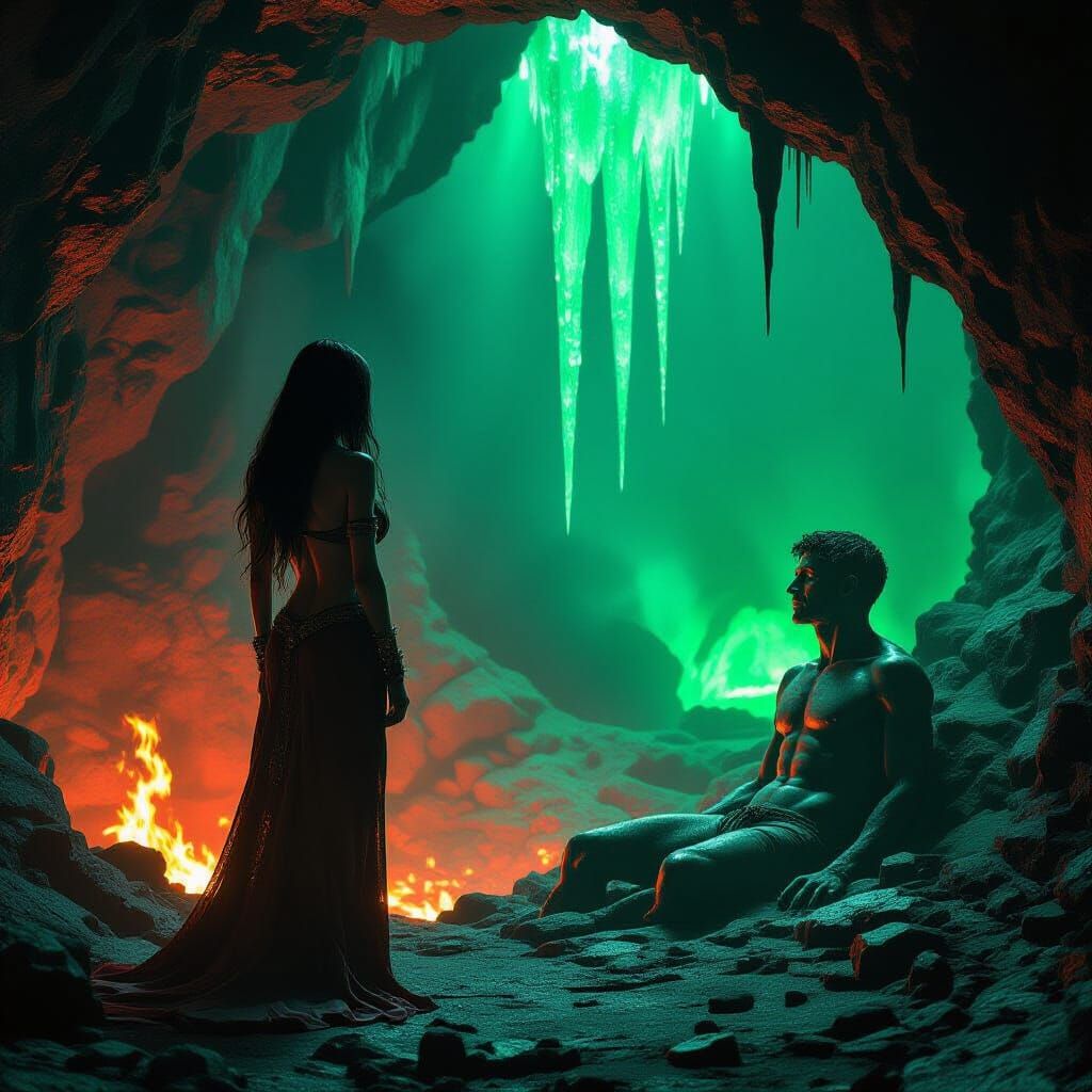 Surreal Serpent Woman in Eerie Cave, Biomechanical Art