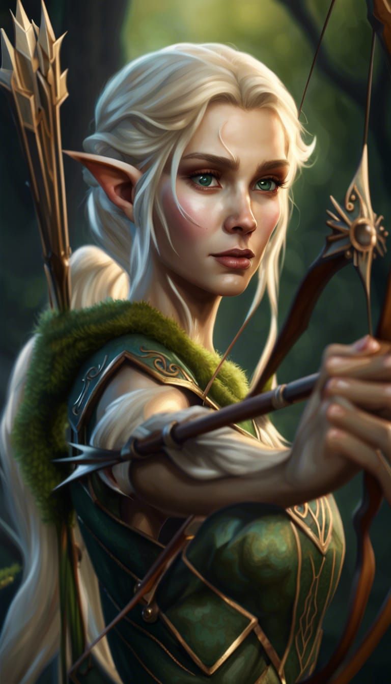 Blonde Forest Elf Archer in Watercolor Storybook Style