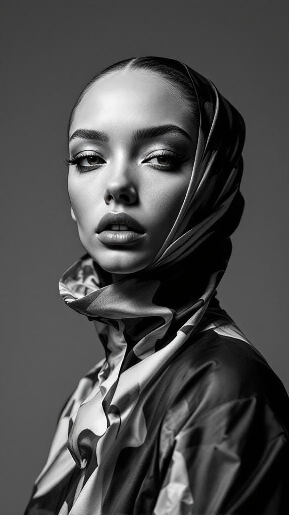 Avant-Garde Fashion Portrait with Face Overlay