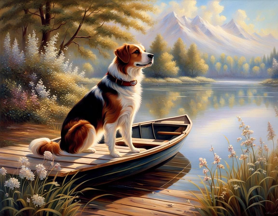 Peaceful Summer Day Painting with Loyal Dog
