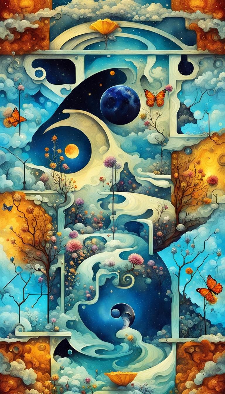 Surreal Yin Yang Sun Moon Hourglass Maze