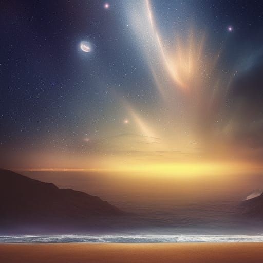 Dramatic Starry Seascape Digital Matte Painting