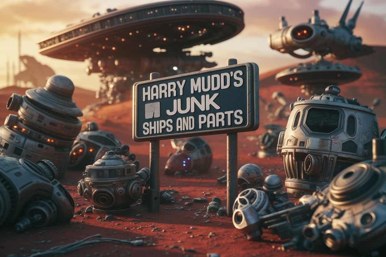 Surreal Space Junkyard Scene in Futuristic 3D Art