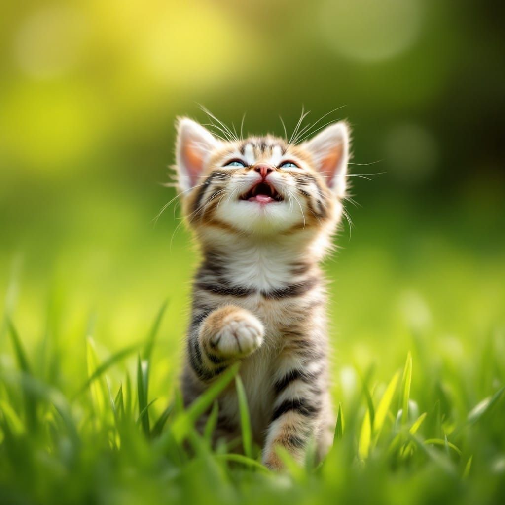 Delightful Tabby Kitten in Sunny Impressionistic Meadow
