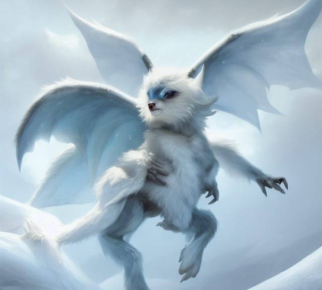 Winter Mythical Creature with Blue Eyes, Detailed Digital Ar...