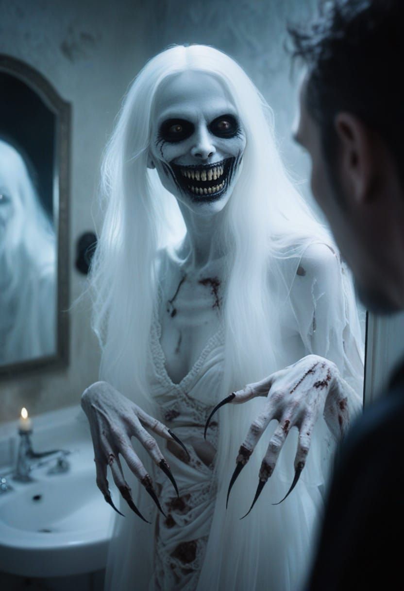 Terrifying Bloody Mary Portrait in Mirror Reflection
