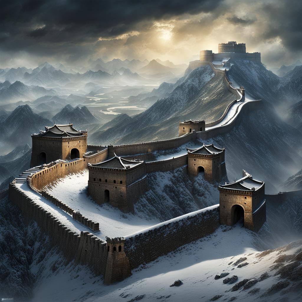 Roman Defensive Wall in Snowy Taiga: Digital Matte Painting