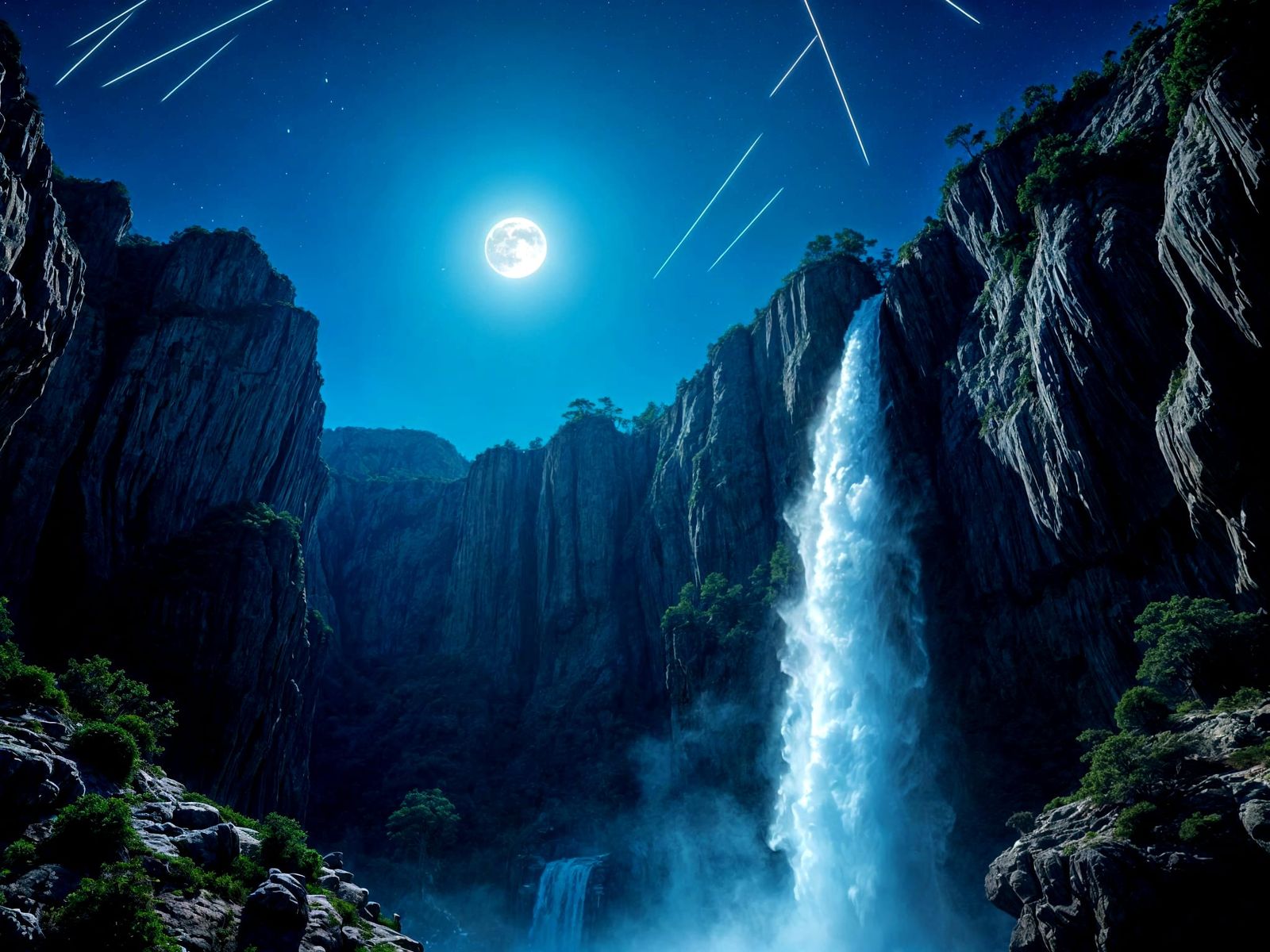 Surreal Waterfall Landscape in Hyperrealistic Blue Tone