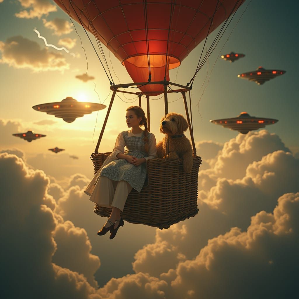 Dorothy and Toto's UFO Chase in a Stormy Sky