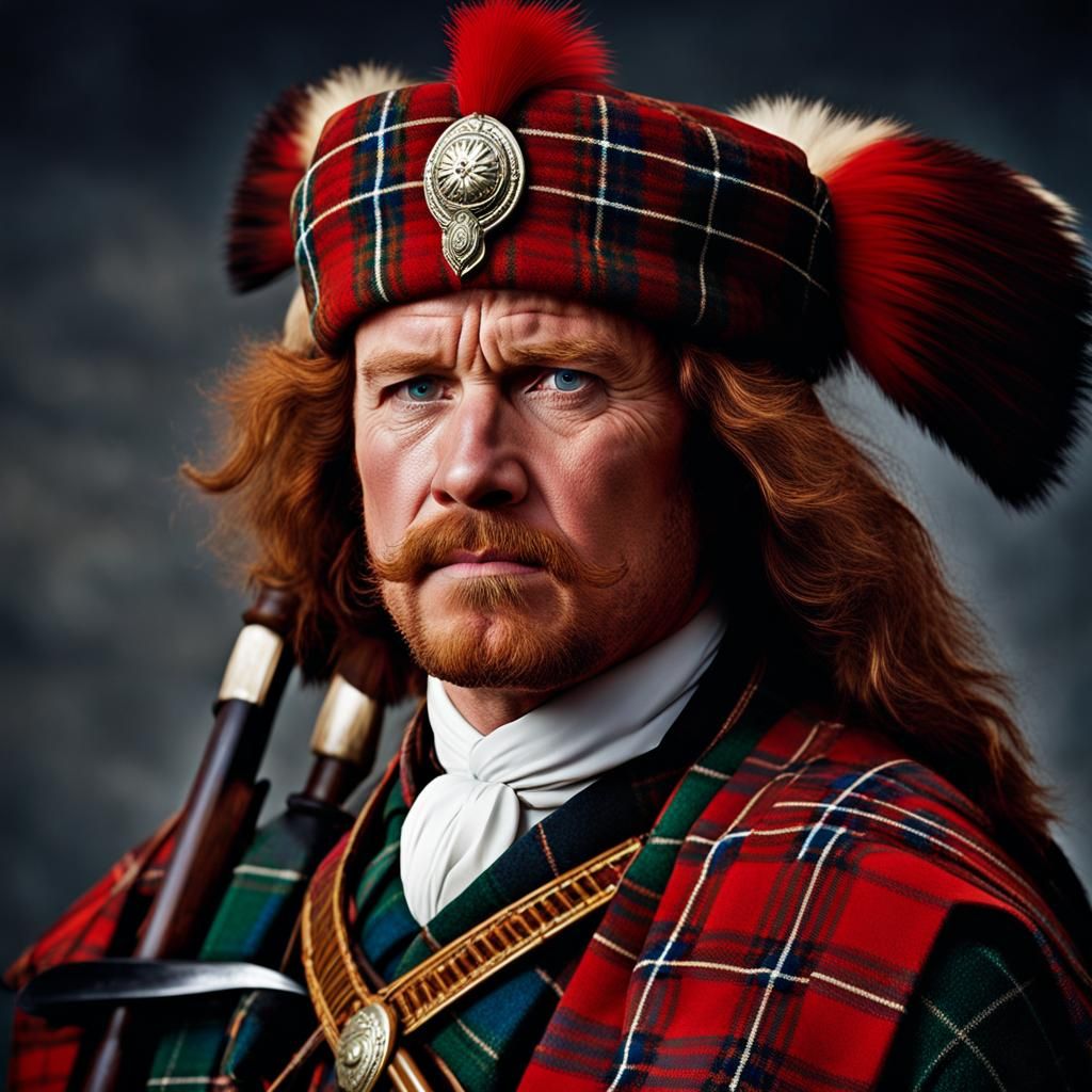 Fierce Scottish Highlanders in Traditional Plaid
