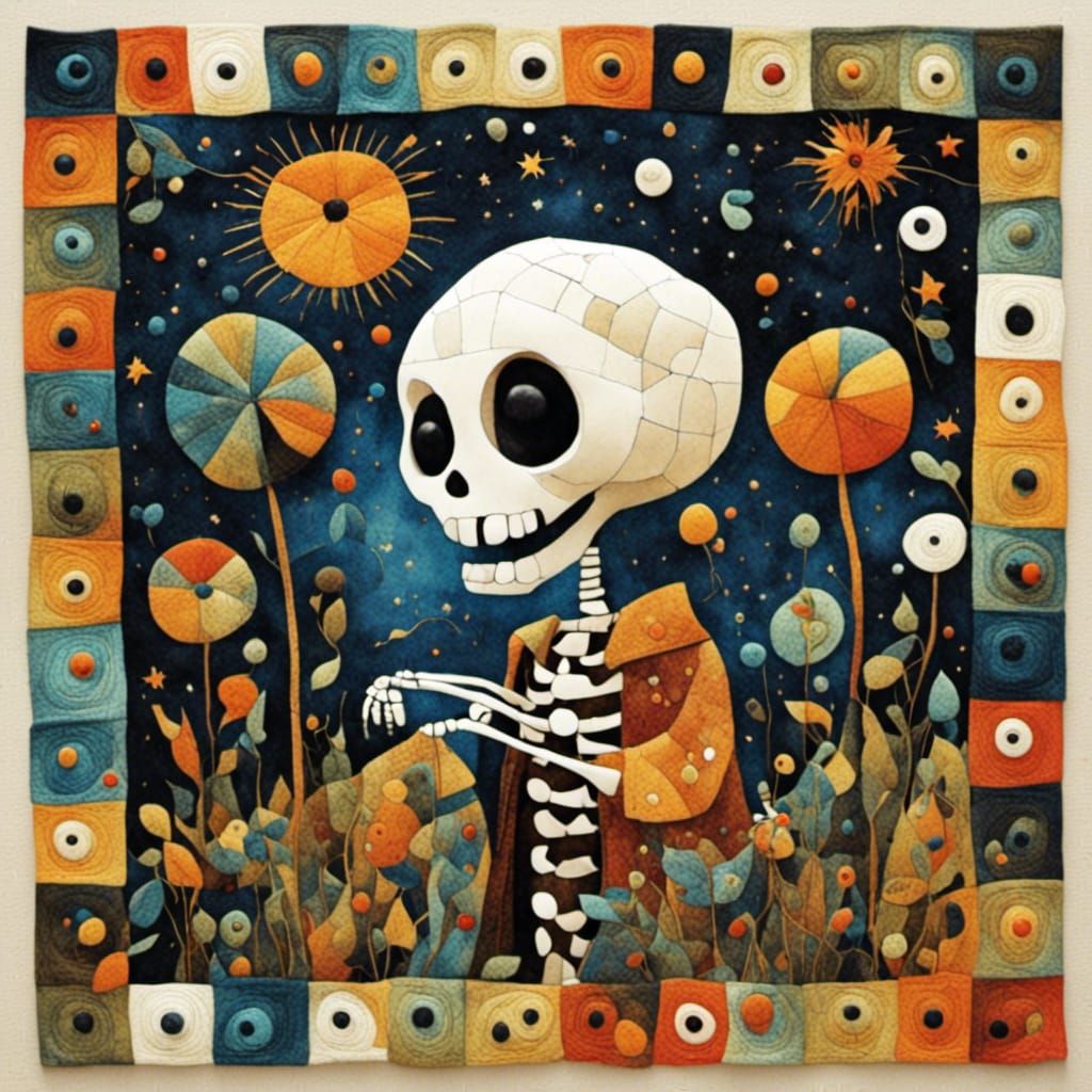 SKELETON WOMAN WITH A BATHROBE QUILTED GRANNY-SQUARES ADVENT...