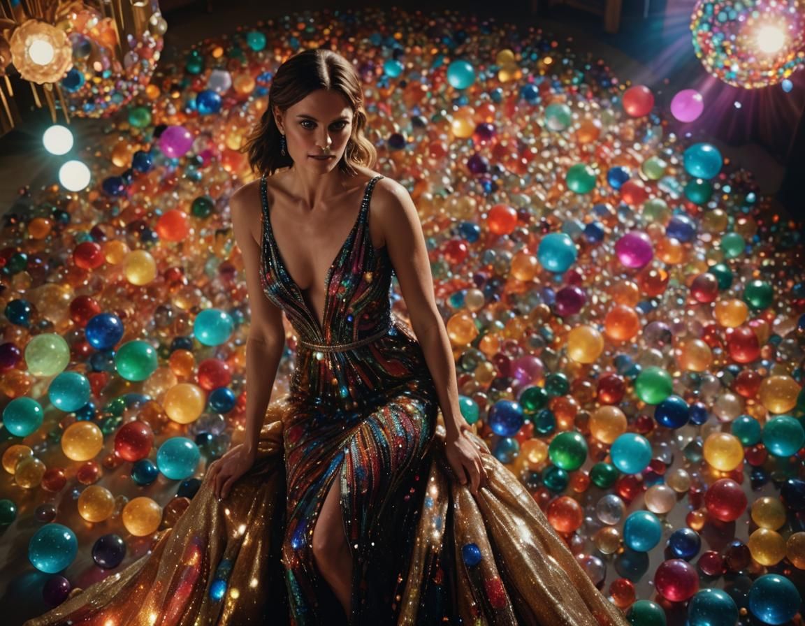 Glamorous Portrait with Glass Orbs, Hyperrealistic Art